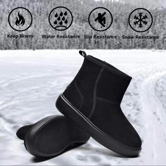 New Womens Winter Fur Lined Suede Ankle Snow Boots Black​ - Picture 5 of 7